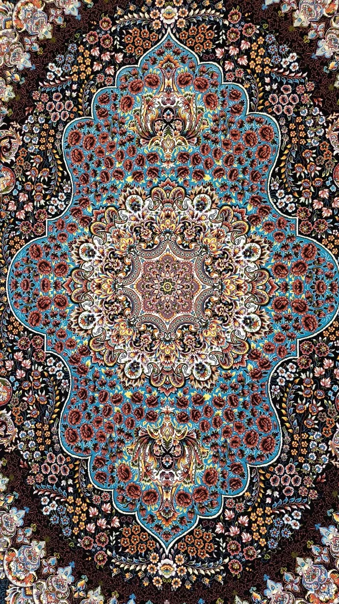 فرش طرح ارکیده سرمه ای - 700 شانه تمام آکریلیک