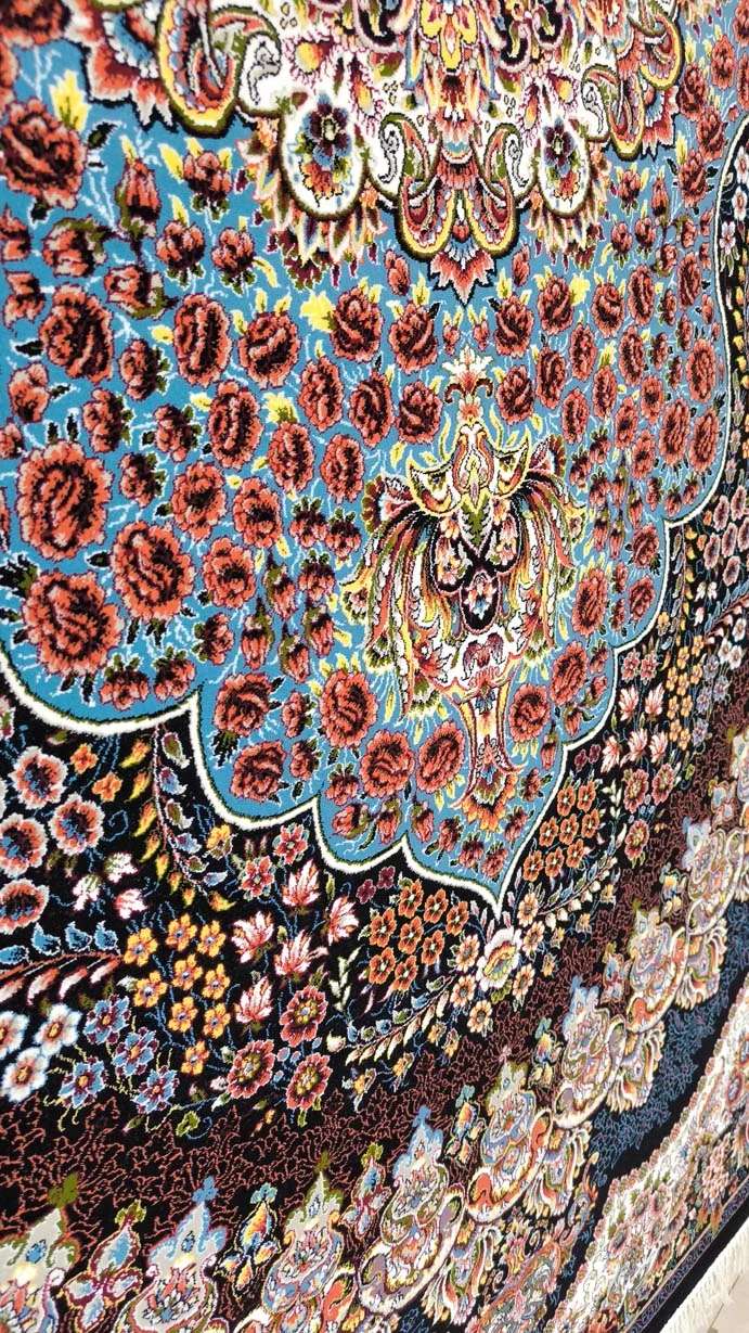 فرش طرح ارکیده سرمه ای - 700 شانه تمام آکریلیک
