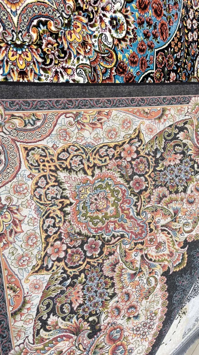فرش طرح ارکیده سرمه ای - 700 شانه تمام آکریلیک