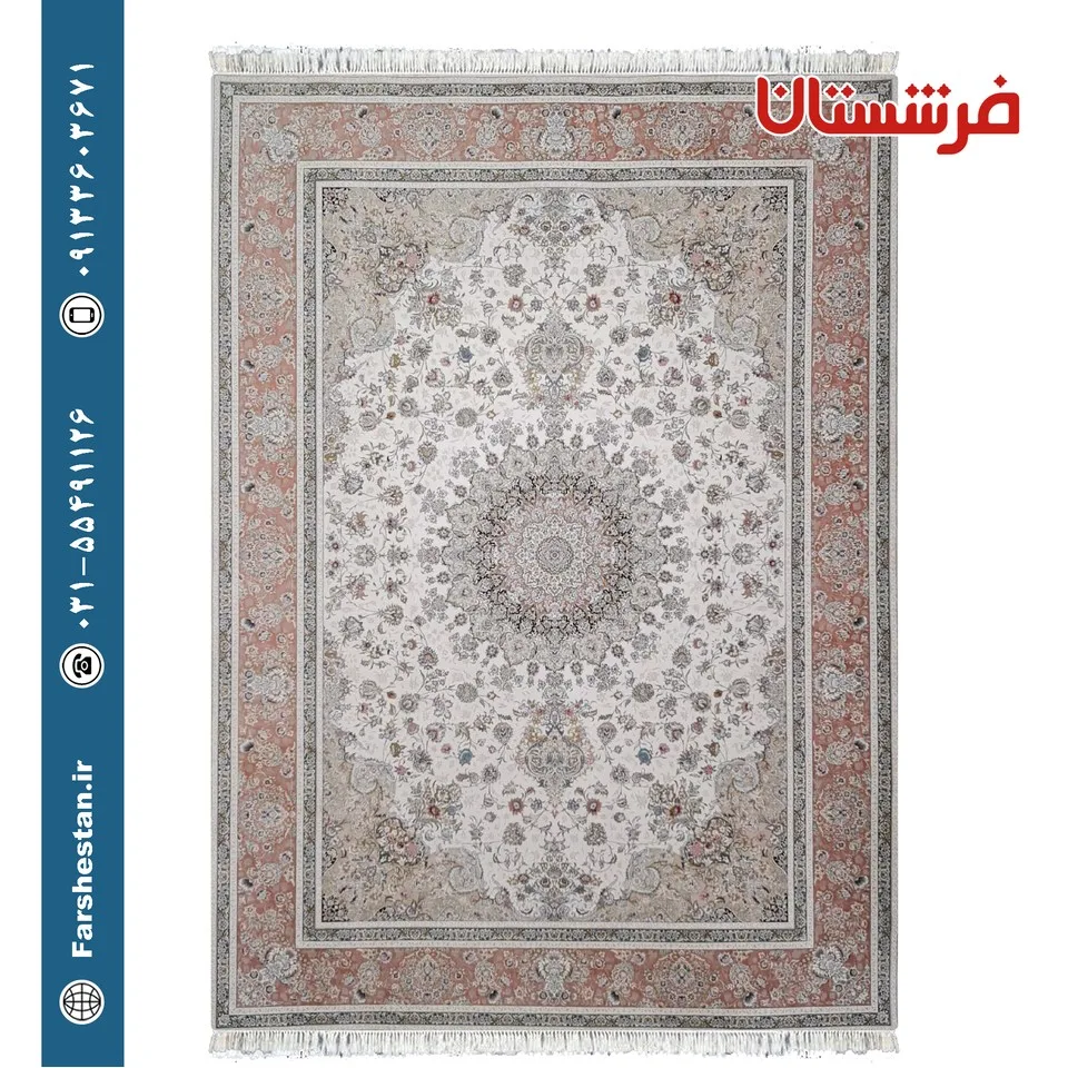 فرش طرح هما سفید 1500 شانه برجسته تمام آکریلیک