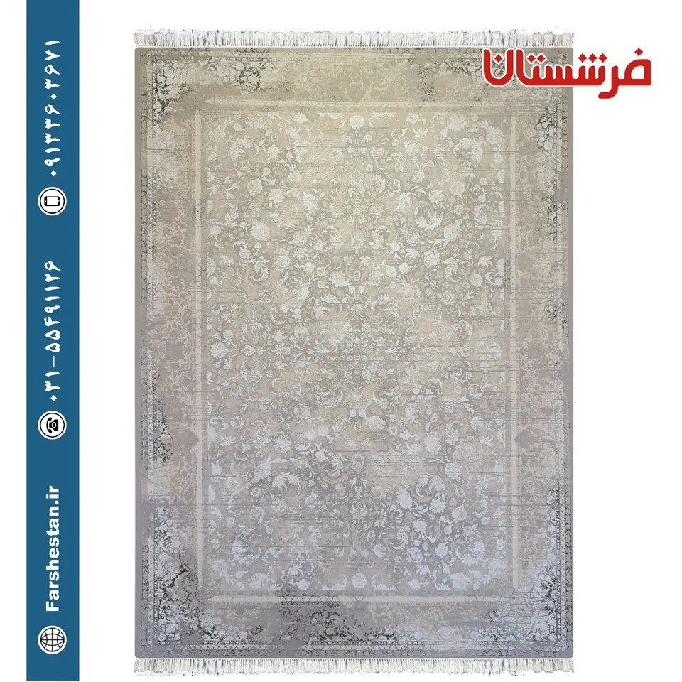 فرش طرح نسیم وینتیج زغالی لایت 1500 شانه برجسته تمام آکریلیک