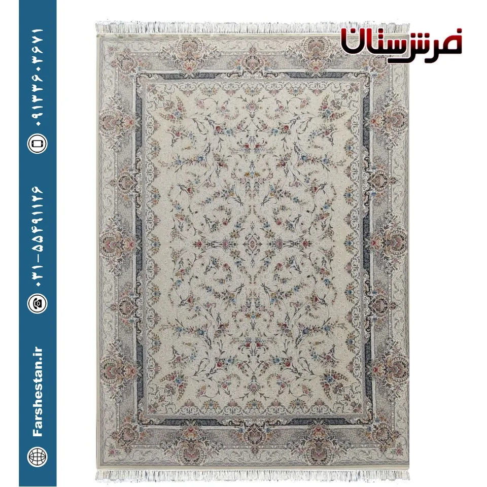 فرش طرح روشنک کرم صدفی - 1200 شانه تمام آکریلیک