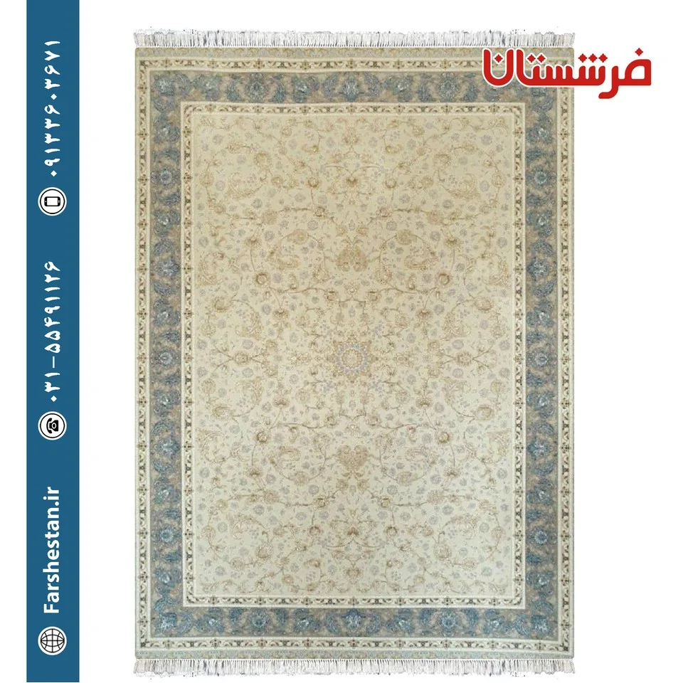 فرش طرح گلناز کرم حاشیه نقره ای پالت سیلور 1200شانه برجسته تمام آکریلیک