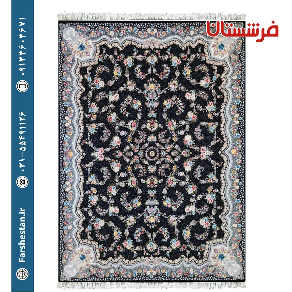 فرش طرح لاویا سرمه ای 700 شانه تمام آکریلیک