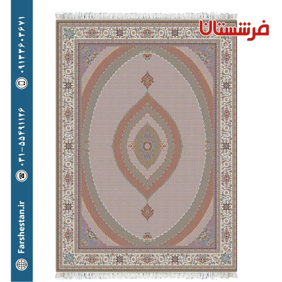 فرش طرح ماهی اصیل تبریز کرم 1200 شانه تمام آکریلیک