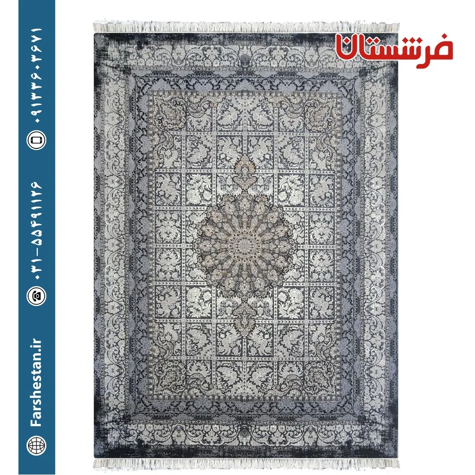 فرش طرح رایان وینتیج نقره ای 700 شانه تمام آکریلیک
