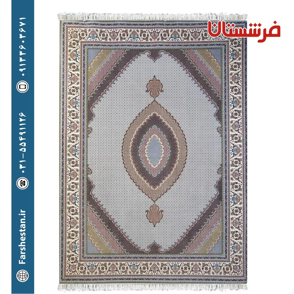 فرش طرح ریزماهی خوی کرم 1200 شانه تمام آکریلیک
