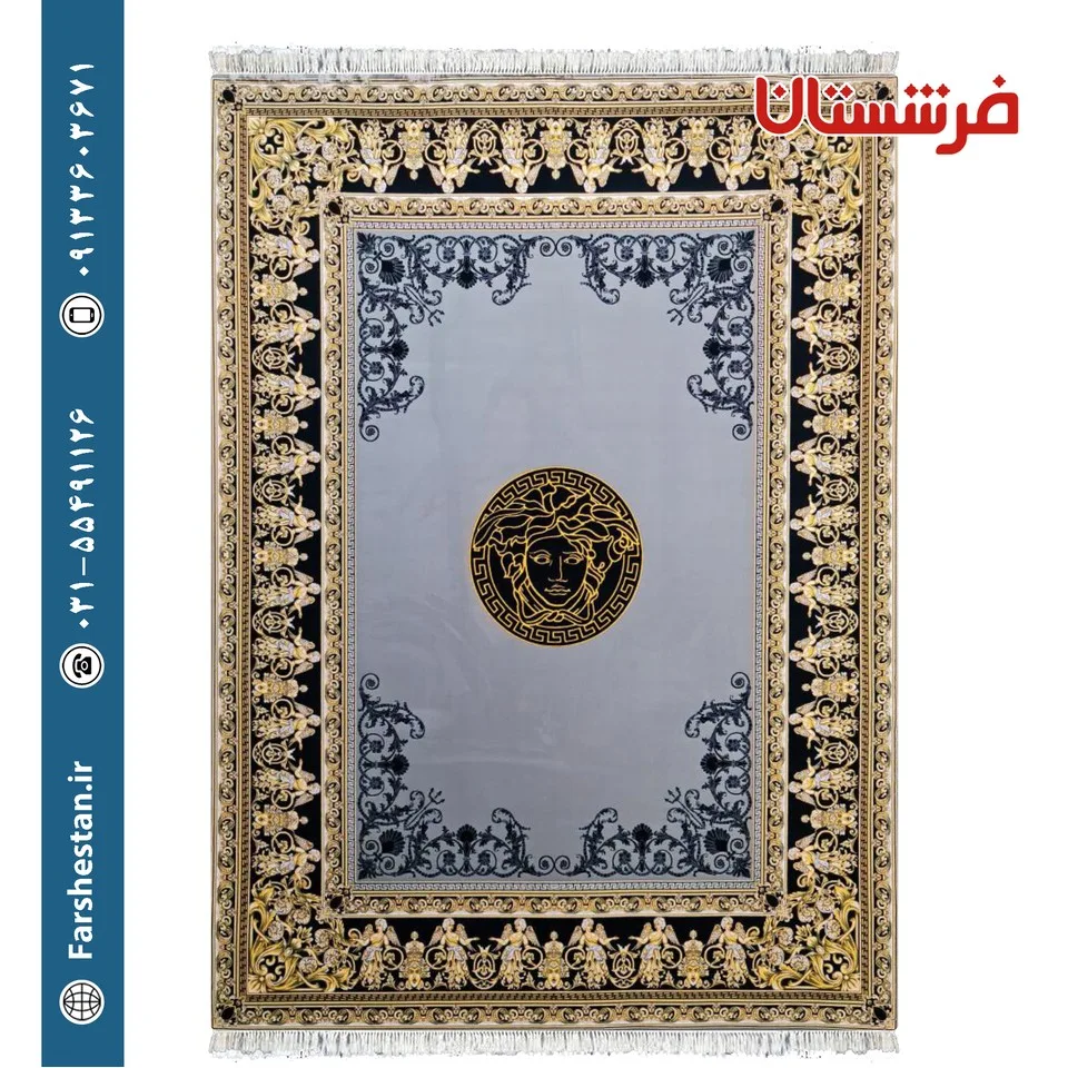 فرش طرح ورساچه اورانوس ترمه ای 1200 شانه تمام آکریلیک