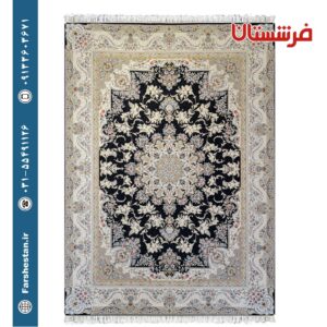 فرش طرح بهار سرمه ای 1500 شانه برجسته تمام آکریلیک