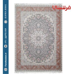 فرش طرح حریر زغالی نقره کوب حاشیه گلبهی 1500 شانه برجسته تمام آکریلیک