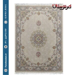 فرش طرح نگین کرم صدفی - 1200 شانه تمام آکریلیک