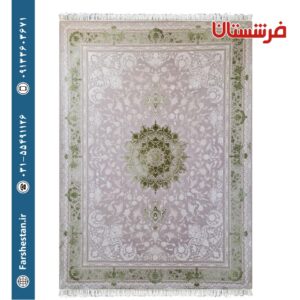 فرش طرح هدی سبز بژ 1500 شانه برجسته تمام آکریلیک