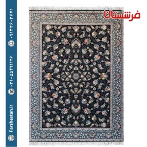 فرش طرح رز 31100 سرمه ای 700 شانه تمام آکریلیک