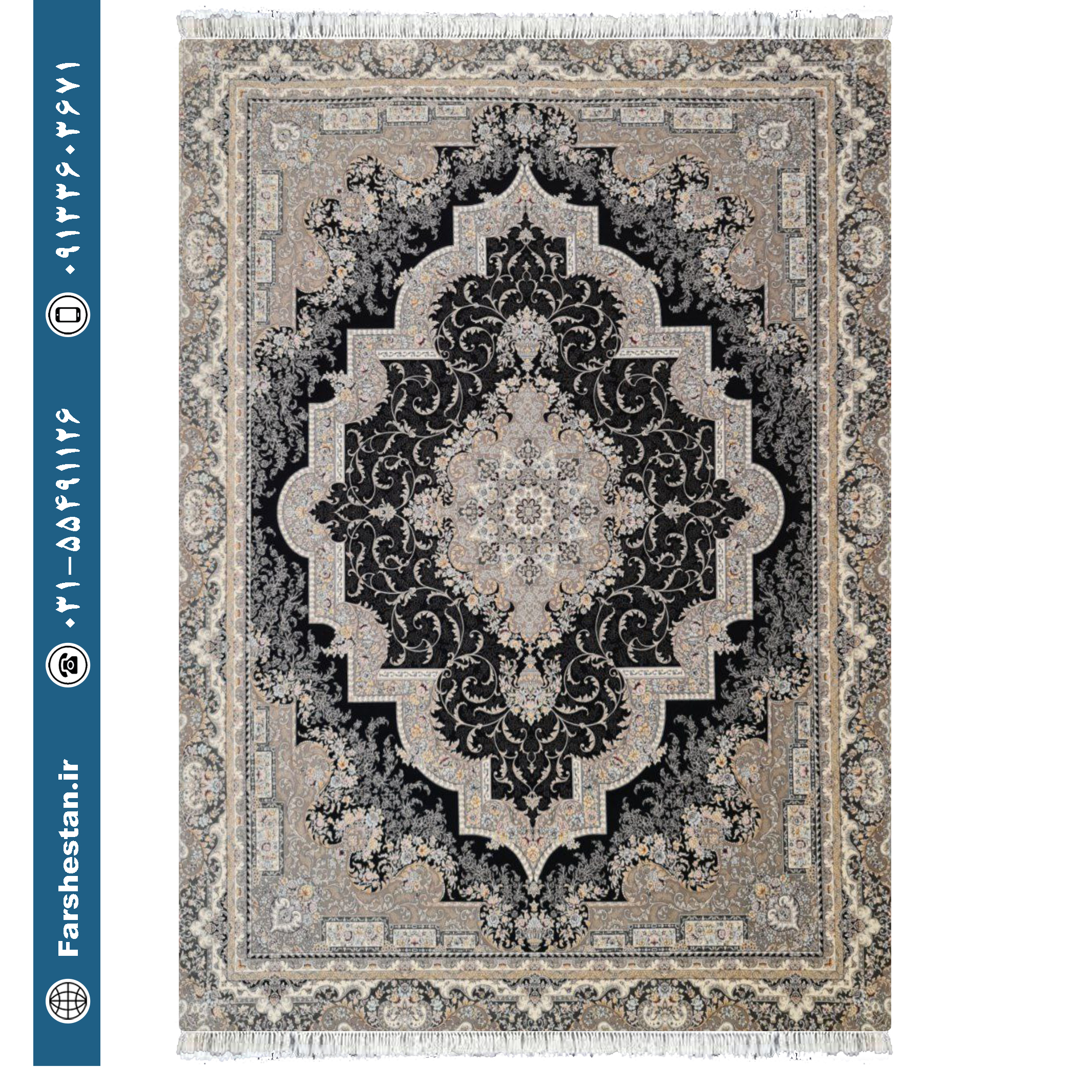 فرش طرح مانلی سرمه ای - 1200 شانه تمام آکریلیک